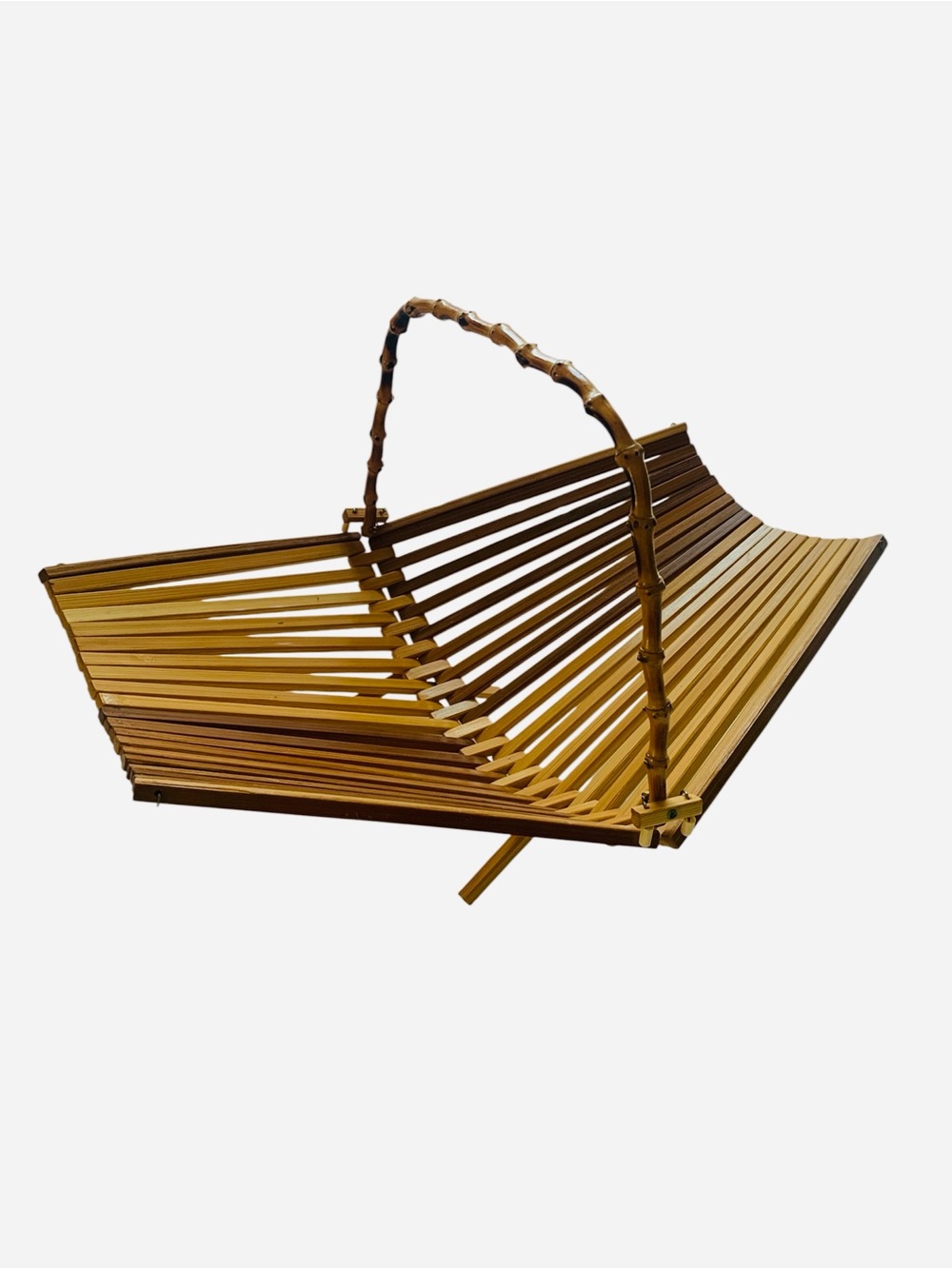Vintage Bamboo Folding Basket Fruit Bowl Honey Brown